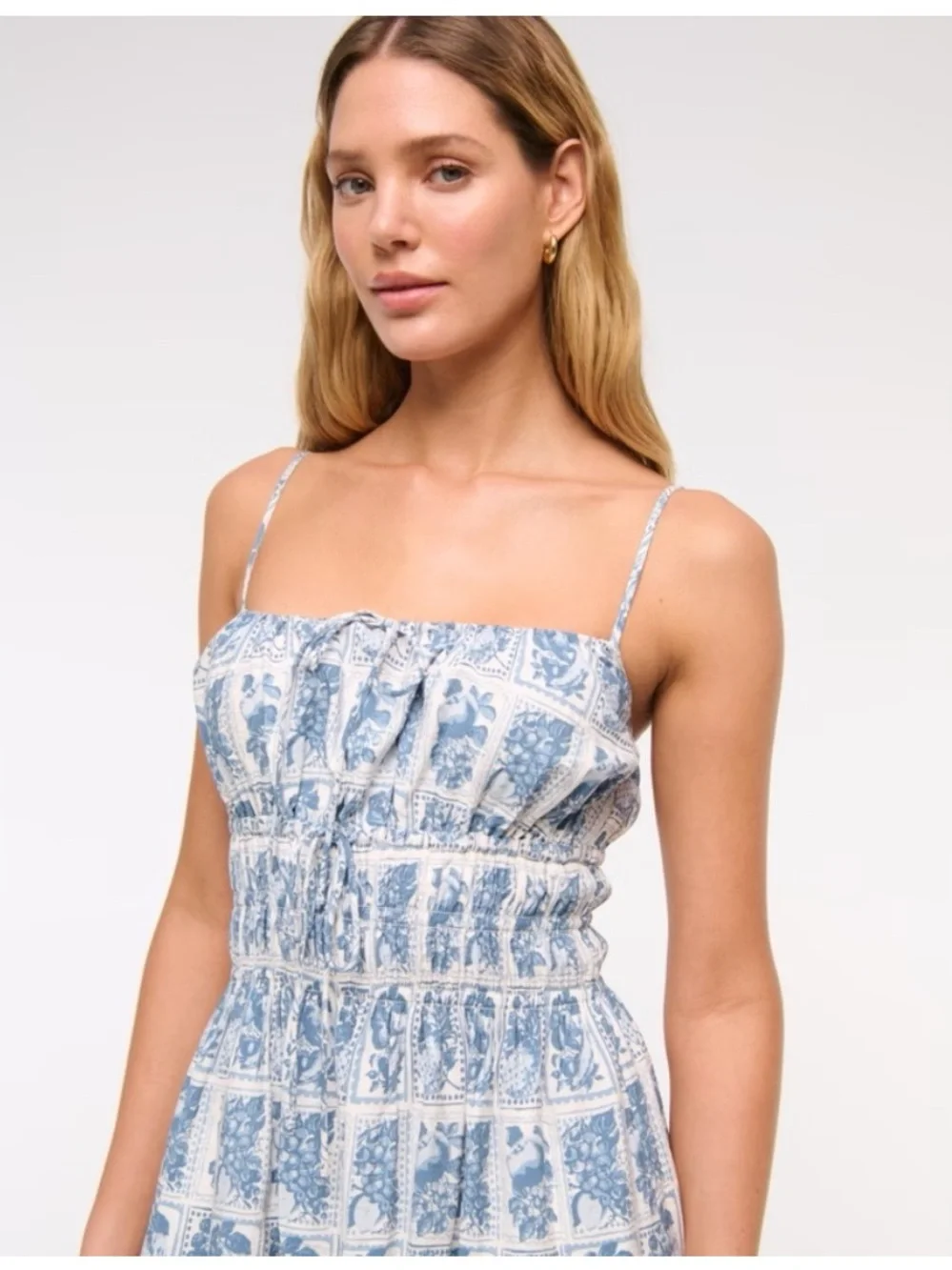 Abercrombie & Fitch Blue and White Floral Maxi Dress smocked tie front